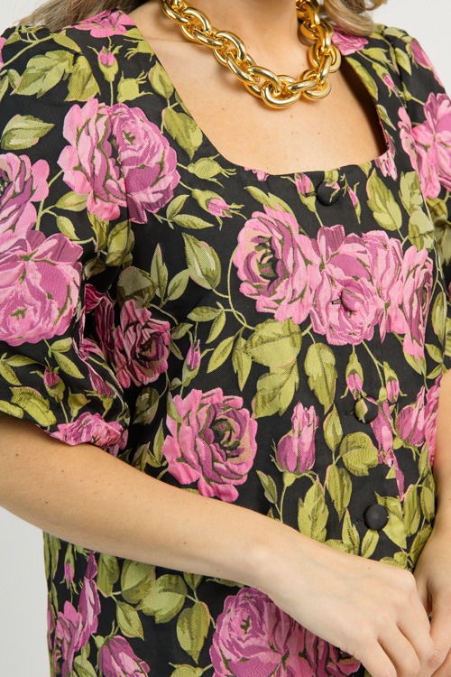 Floral Jacquard Button Dress, Black - 1110-12h.jpg