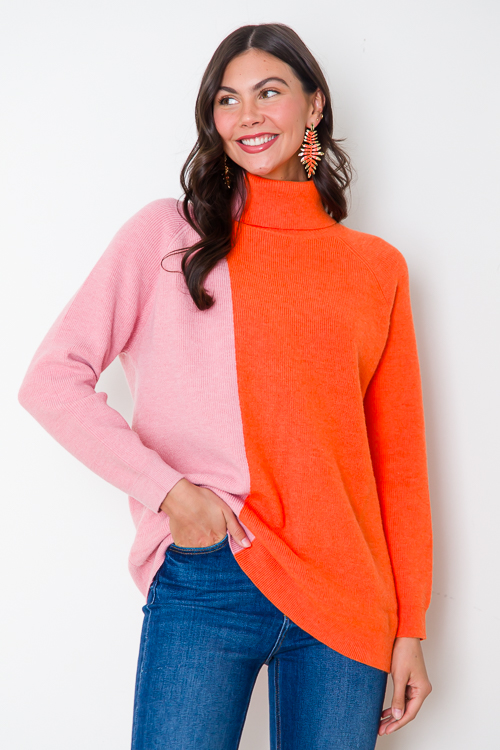 Colorblock Tunic Sweater, Orange
