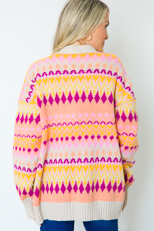 Printed Sweater Cardi, Taupe Multi