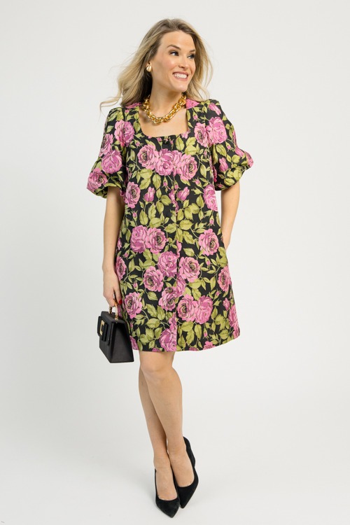 Floral Jacquard Button Dress, Black - 1110-14.jpg