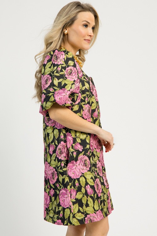 Floral Jacquard Button Dress, Black - 1110-16.jpg