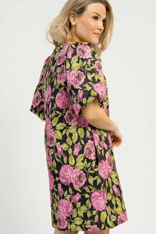 Floral Jacquard Button Dress, Black - 1110-17.jpg