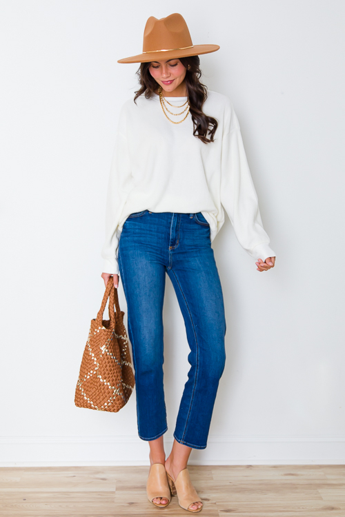 Fleece Tunic Sweatshirt, Cream