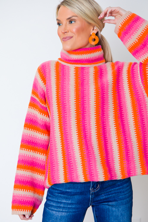 Multi Stripe Mock Sweater
