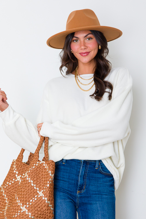 Fleece Tunic Sweatshirt, Cream