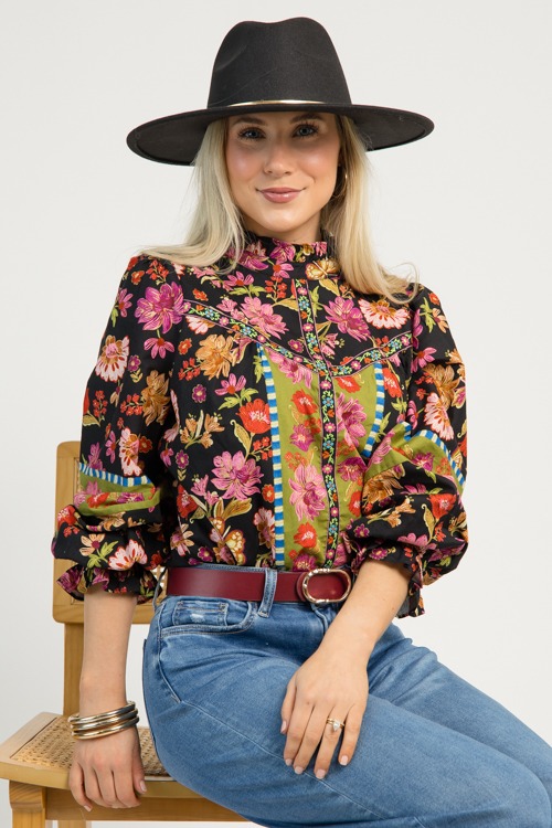 Fannon Floral Blouse, Black Multi
