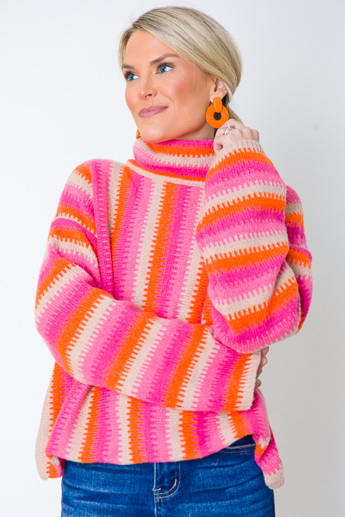 Multi Stripe Mock Sweater