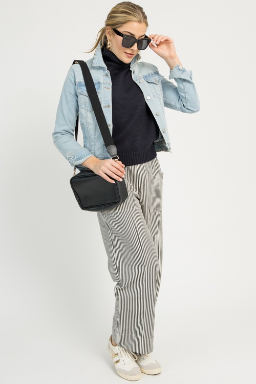 Gia Stripe Pants, Black/Off White