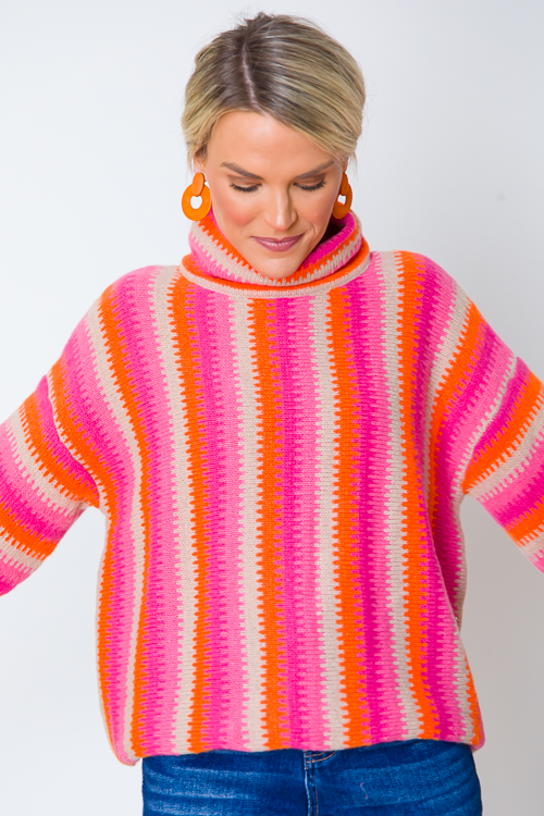 Multi Stripe Mock Sweater