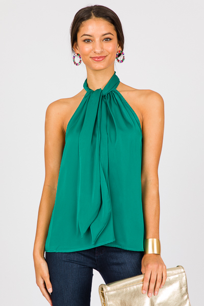 Satin Bow Halter Top, Green