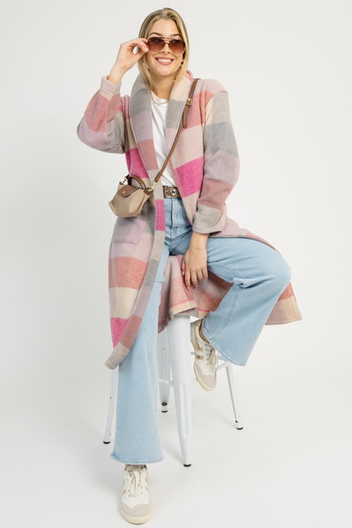 Multi Check Belted Coat, Hot Pink - 1110-72h.jpg