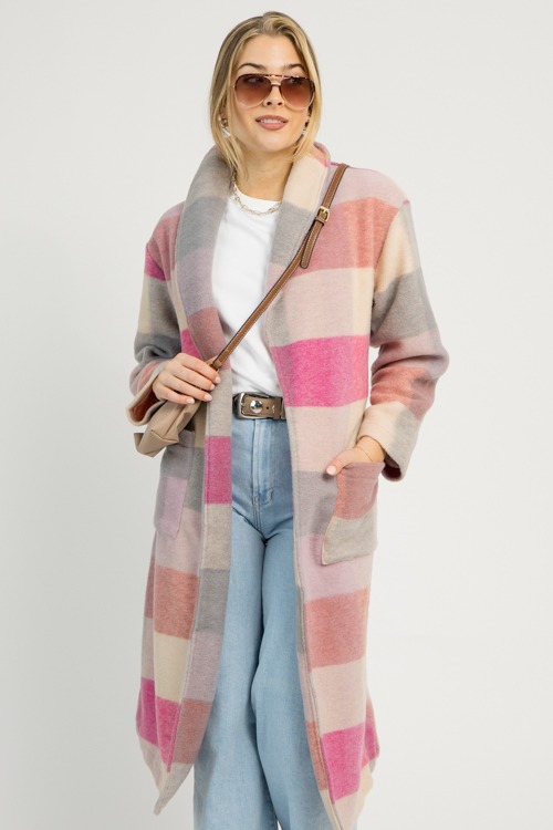 Multi Check Belted Coat, Hot Pink - 1110-73.jpg