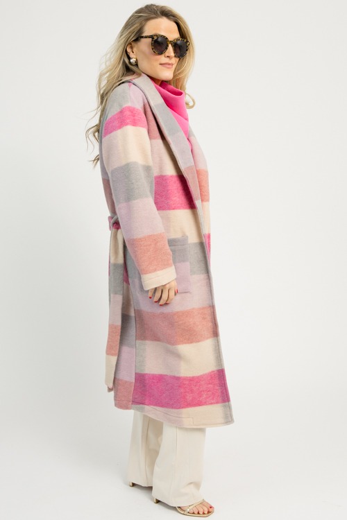 Multi Check Belted Coat, Hot Pink - 1110-76.jpg