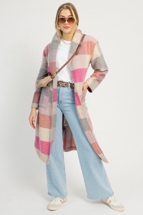 Multi Check Belted Coat, Hot Pink - 1110-77.jpg