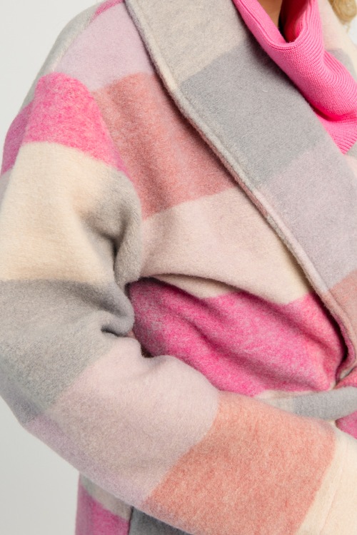 Multi Check Belted Coat, Hot Pink - 1110-78.jpg