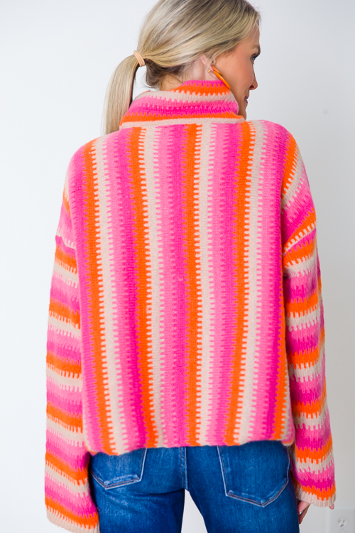 Multi Stripe Mock Sweater