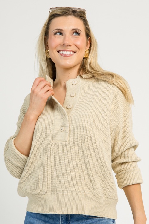 Classic Button Sweater, Oatmeal