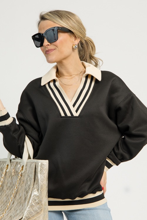 Stripe Band Pullover, Black