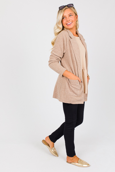 Knit Open Front Jacket, Taupe