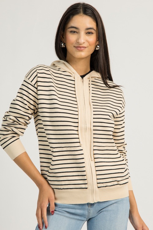 Striped Hooded Zip Jacket