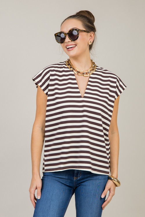 V-Neck Stripe Top, Brown - 1111-120.jpg