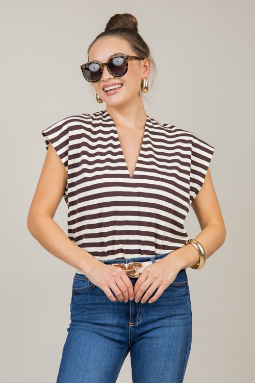 V-Neck Stripe Top, Brown - 1111-125.jpg