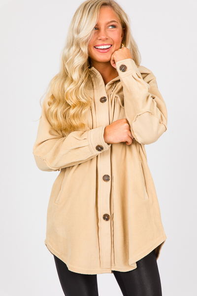 Fleece Tunic Shacket, Beige