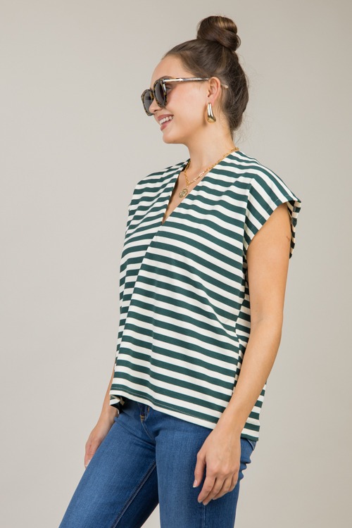 V-Neck Stripe Top, Hunter Green - 1111-137.jpg