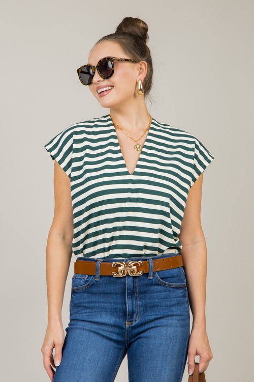 V-Neck Stripe Top, Hunter Green - 1111-140.jpg