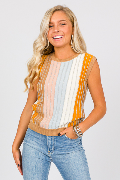 Shimmer Stripe Sweater Tank, Tan Multi