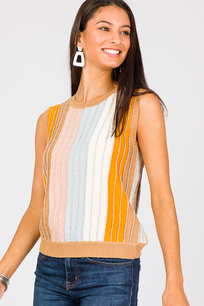 Shimmer Stripe Sweater Tank, Tan Multi