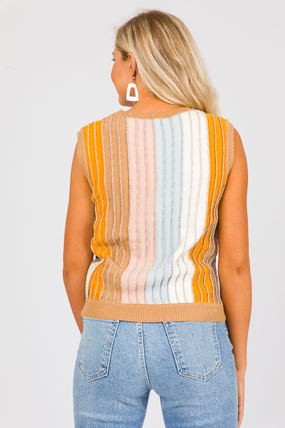 Shimmer Stripe Sweater Tank, Tan Multi