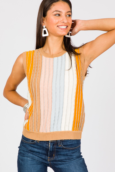 Shimmer Stripe Sweater Tank, Tan Multi