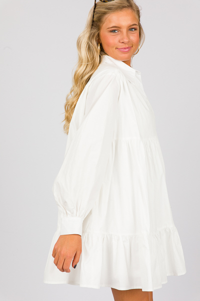 Poplin Tiered Shirt Dress, White