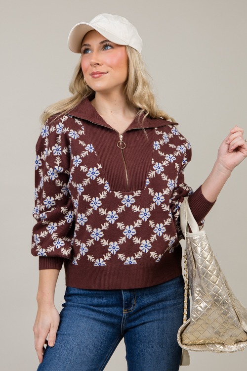 Lovely Zip Sweater, Chocolate