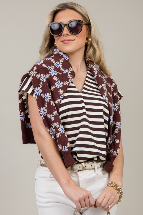 V-Neck Stripe Top, Brown - 1111-183p.jpg