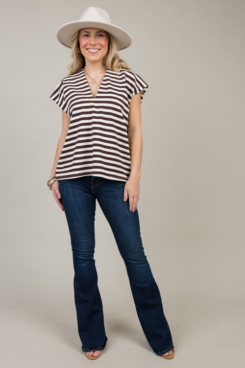 V-Neck Stripe Top, Brown - 1111-185.jpg