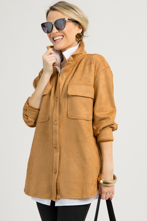 Suede Shirt Jacket, Camel