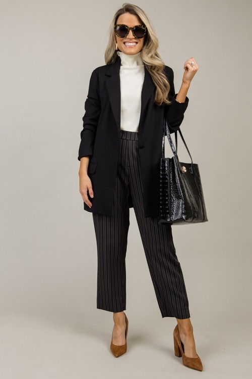 Pinstripe Pull-On Pants, Black