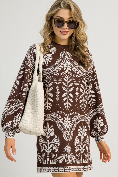 Printed Sweater Dress, Brown - 1112-113.jpg