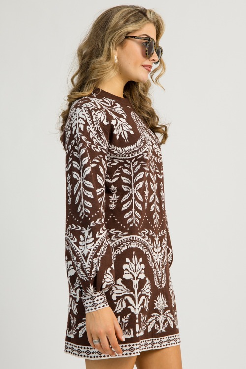 Printed Sweater Dress, Brown - 1112-114.jpg