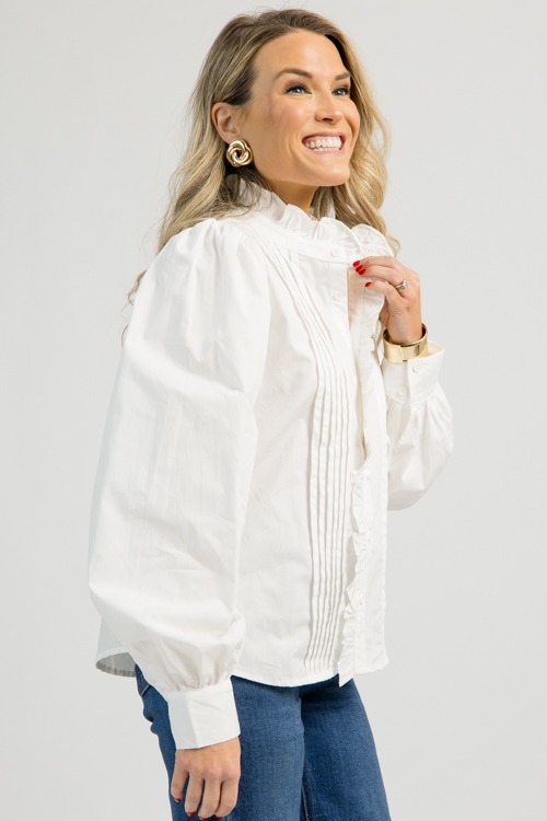 Pleated Ruffle Button Top, White - 1112-131.jpg