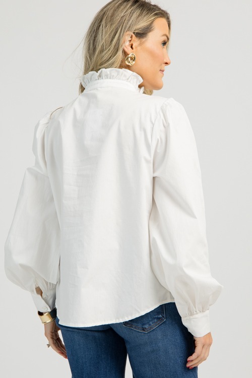 Pleated Ruffle Button Top, White - 1112-132.jpg