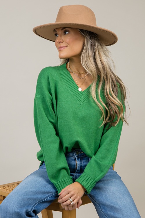 Nico V-Neck Sweater, Green