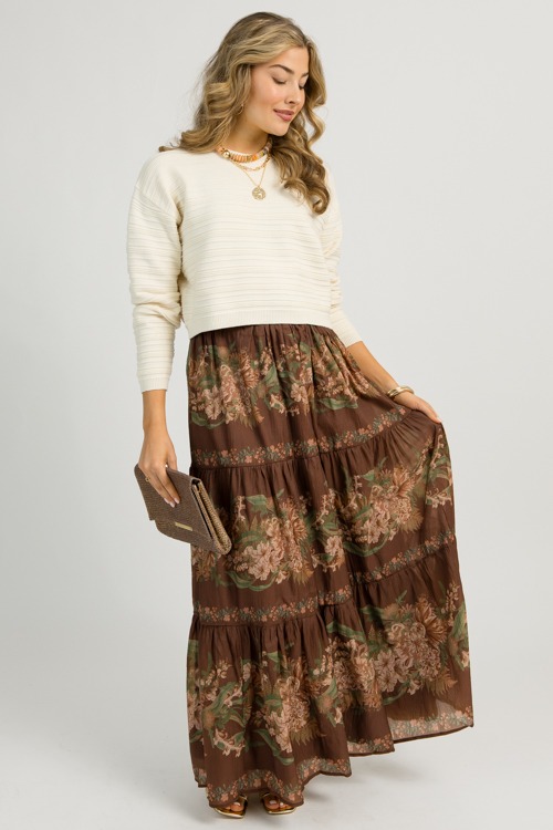Tiered Floral Maxi Skirt, Brown - 1112-156.jpg