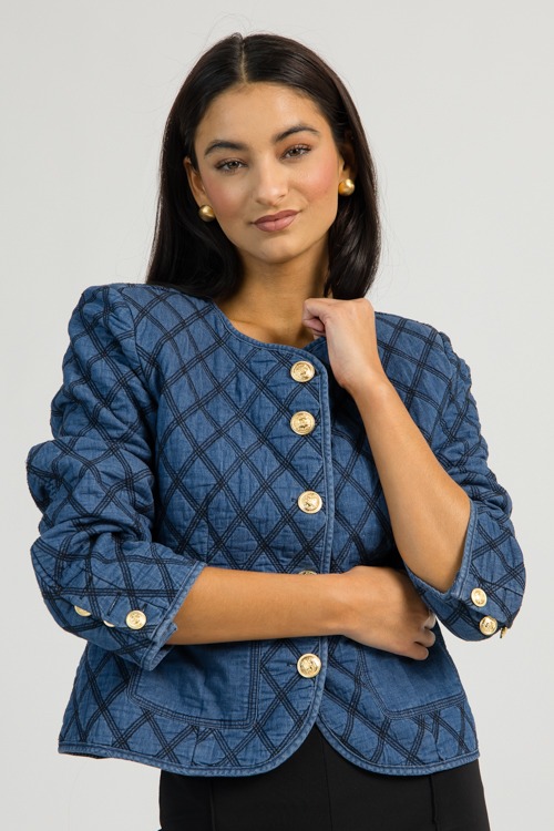 Chic Quilted Jacket, Denim Blue