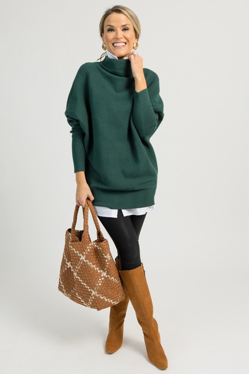 Dolman Mock Sweater, Hunter Green