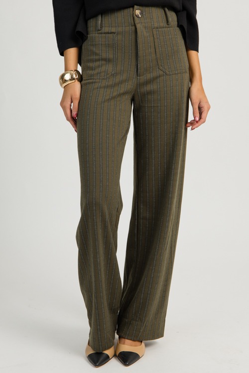 Striped Stretch Pants, Olive