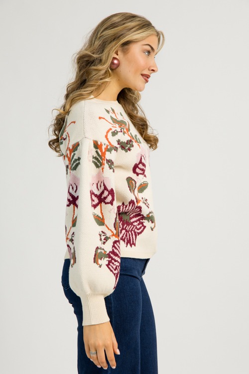 Floral Printed Sweater, Cream - 1112-65.jpg