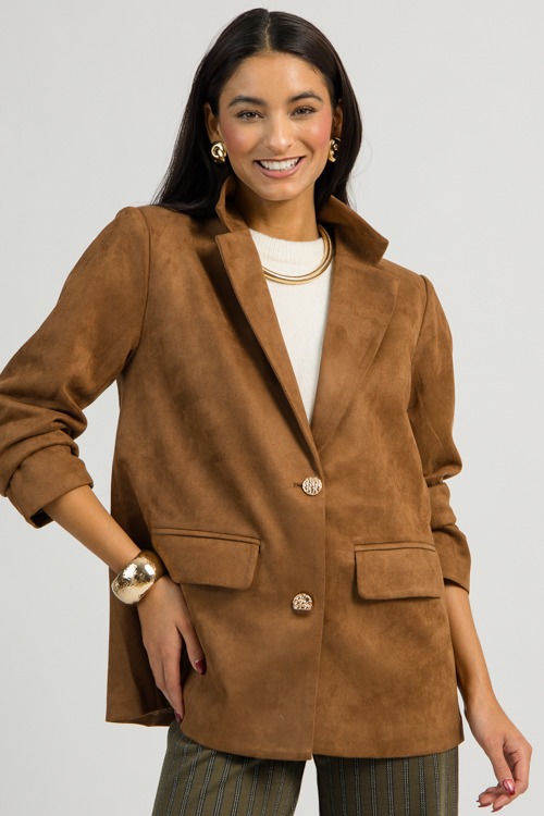 Gold Button Suede Blazer, Brown